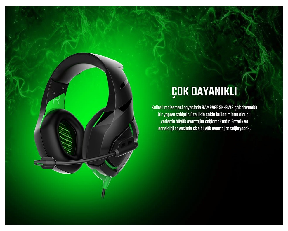 Rampage RM-K7 MAGNIFIC Siyah/Yeşil 7.1 Surround Sound System USB Mikrofonlu Oyuncu Kulaklığı